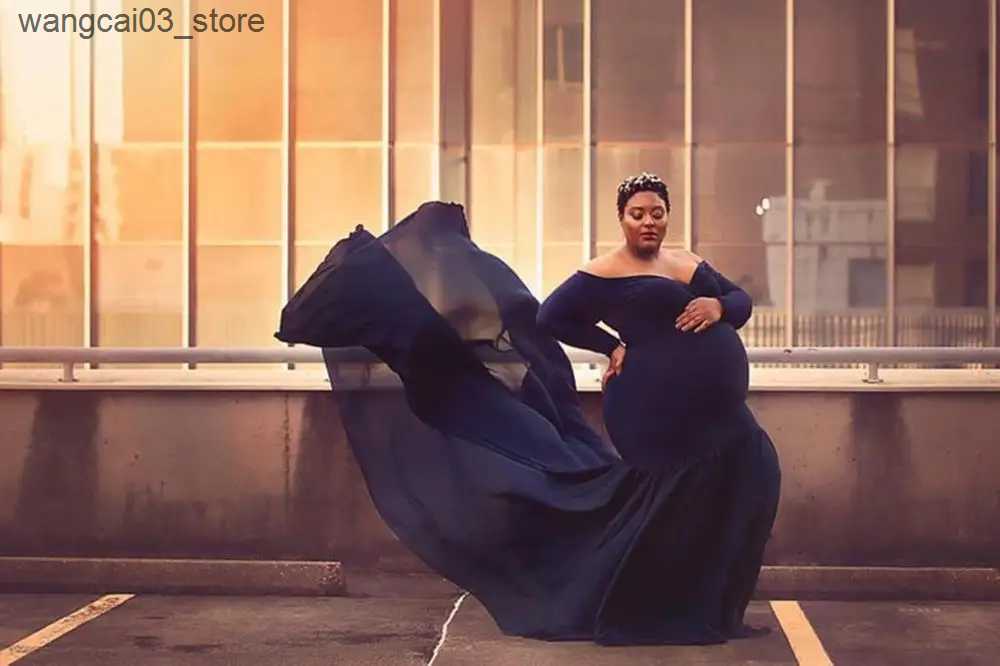 Maternity Dresses Maternity Dresses For Long sleeve V-neck Maternity Photography Props black Dresses pink Pregnant Women Clothes Pregnancy Dress L2409
