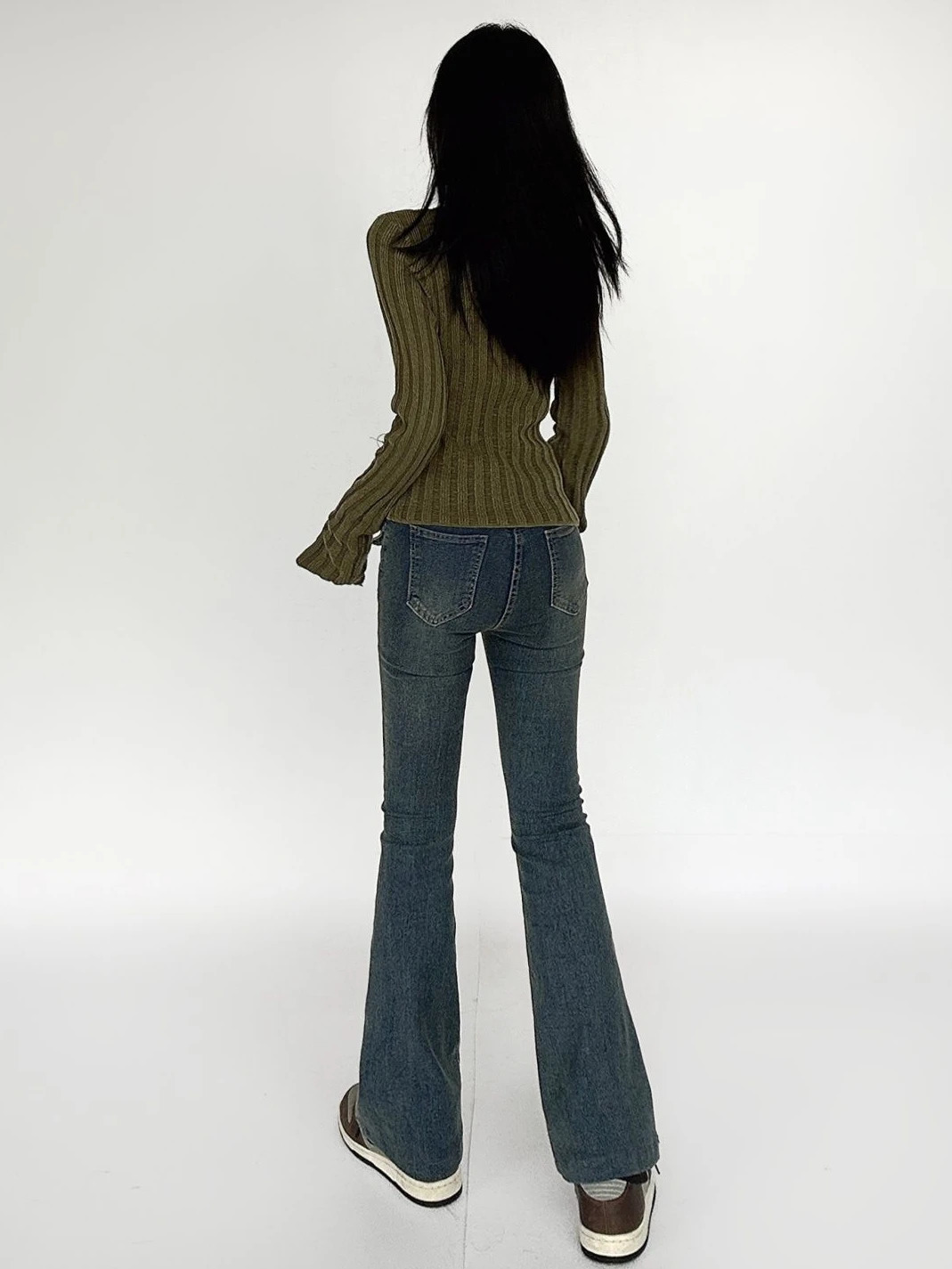 Deeptown Vintage Green Crop Sweater Women Fairy Grunge Striped Pullover Casual Slim Knitted Jumper Harajuku Fashion Sueter Mujer 241011