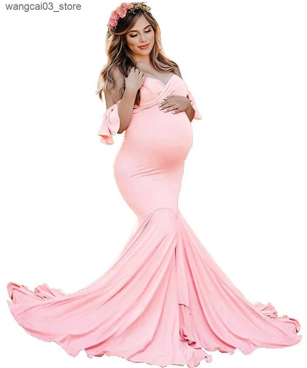 Maternity Dresses Maternity Dress Mercerized Cotton Maternity Ruffled Sleeves Crossover V-neck Trailing Dress Photography Dress L240910
