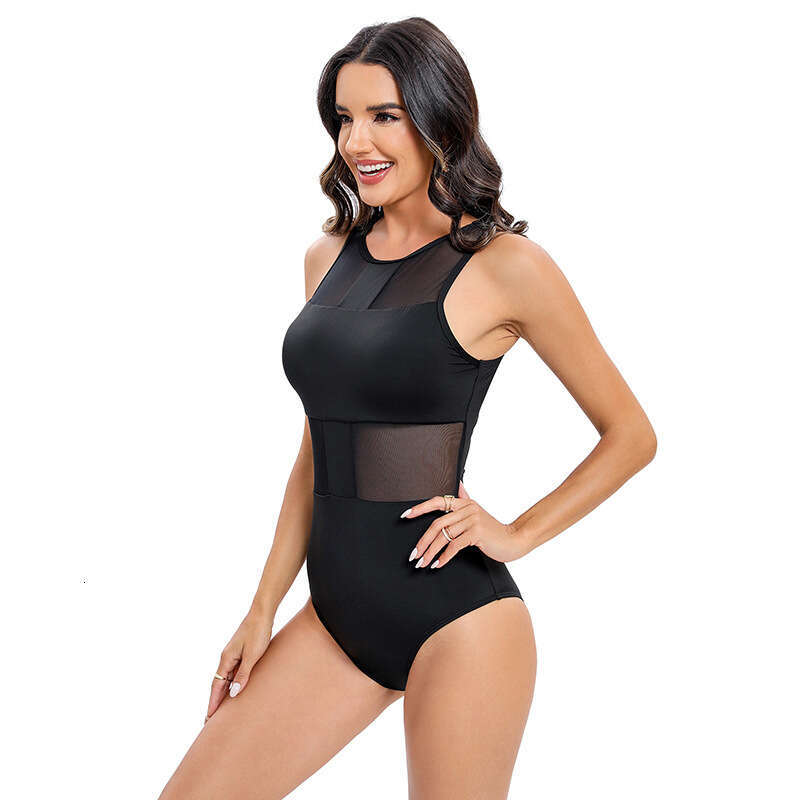 2024 New Fashionable Sexy Backless Solid Color Mesh Splicing For Slimming And Meat Covering One Piece Women's Swimsuit