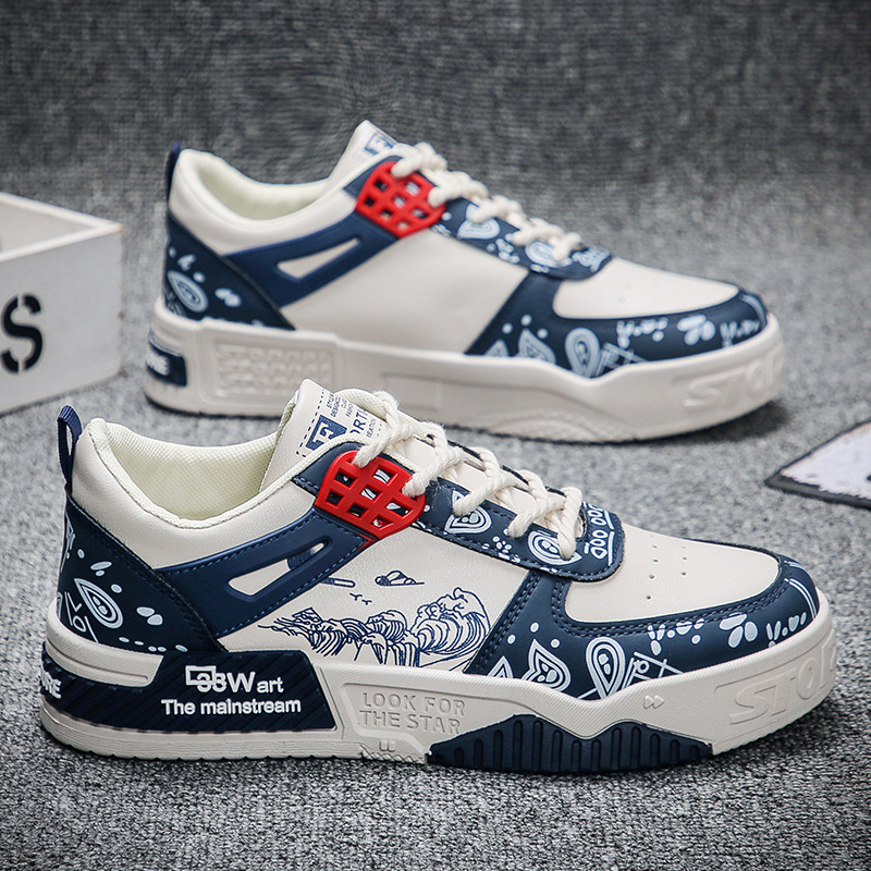 Men Casual Shoes Fashion Leather Versatile Sneakers Trendy Design New Sense Comfort Triple Blue Green