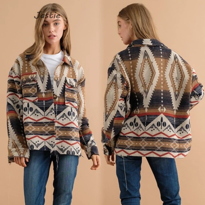 Retro Aztec printed wool womens coat fabric geometric pattern jacquard fashion winter jacket item 241007