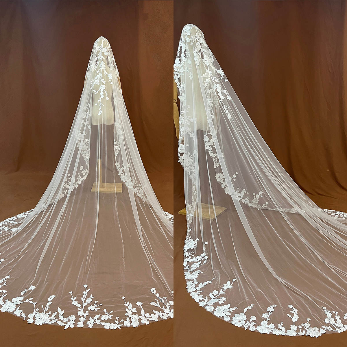 Gorgeous Wedding Veil Appliques One Layer Long Chapel Length Veils Applique Edge Custom Made Bridal Accessories High Quality