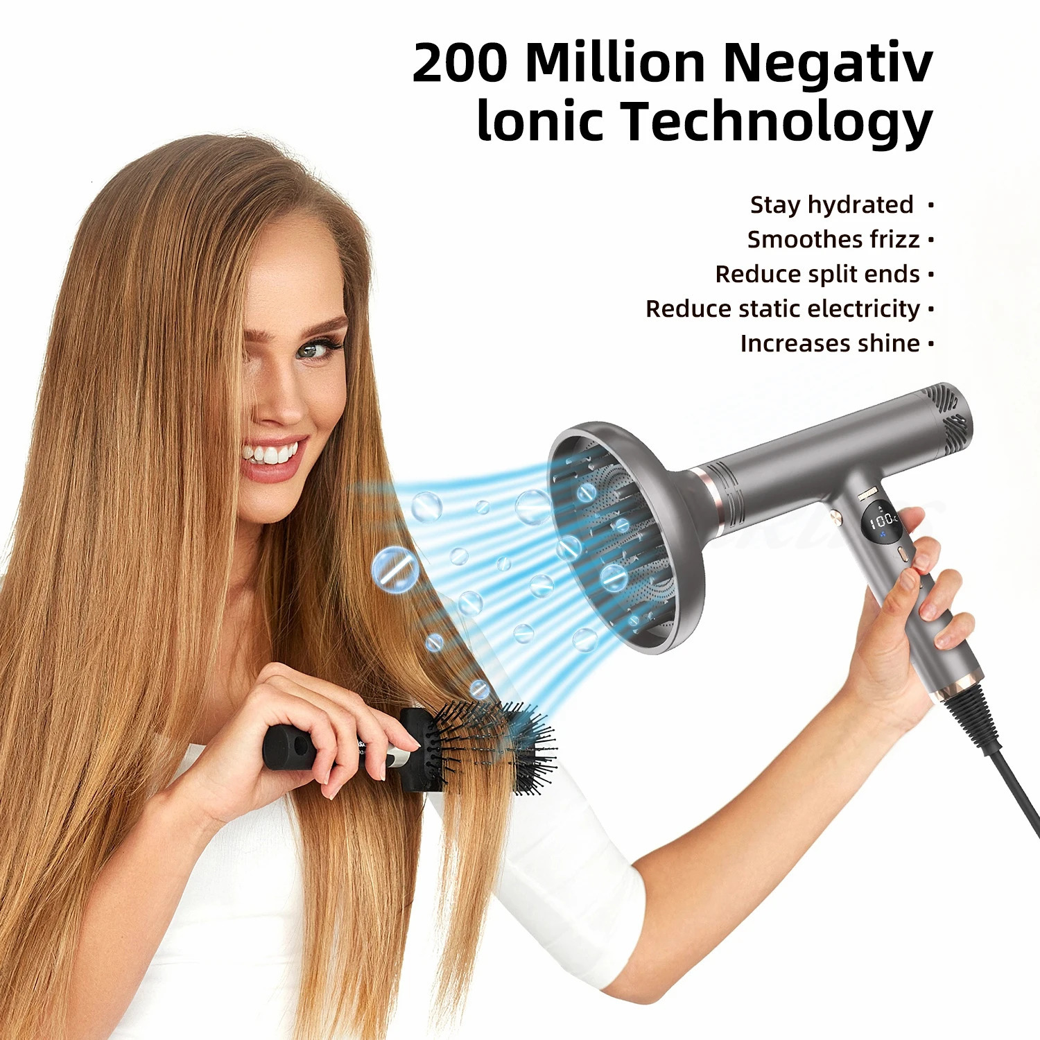 Professional High Speed Hair Dryer Curler Fast Dry With Hair Curling Nozzle Styling 110000rpm Hair Dryer Negative Ion High Speed 241009