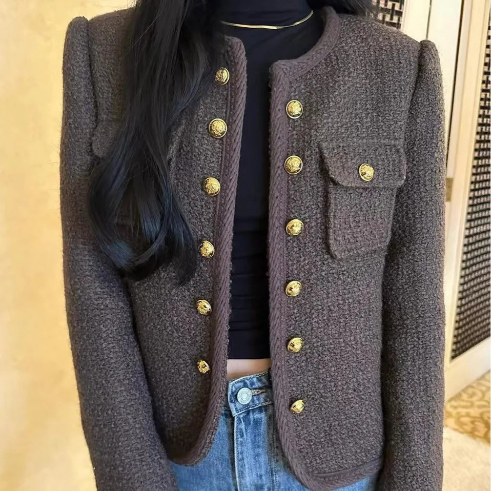 Basic classic wool coarse woolen womens casual top jacket 240930