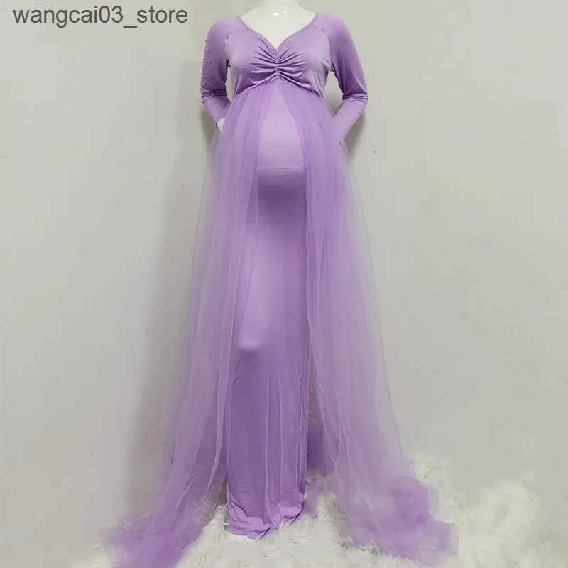 Maternity Dresses Baby Shower Tulle Dresses Fitting Stretchy Maternity Dress For Photo Shoot Pregnancy Photography Cotton Maxi Gown L240910