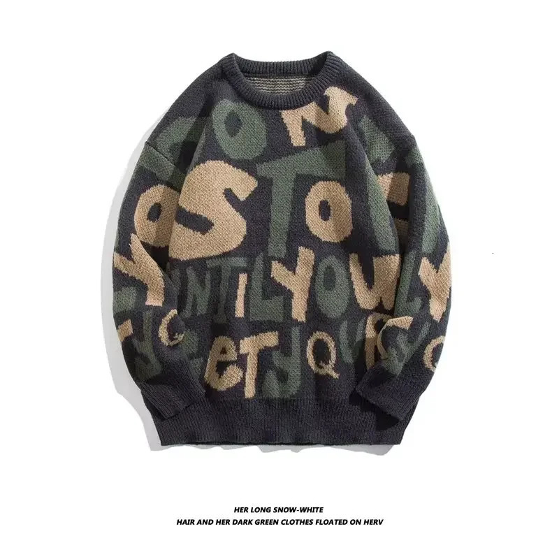 Retro letter mens sweater autumn Korean casual black top womens O-neck big fashion mens sweater item 241007