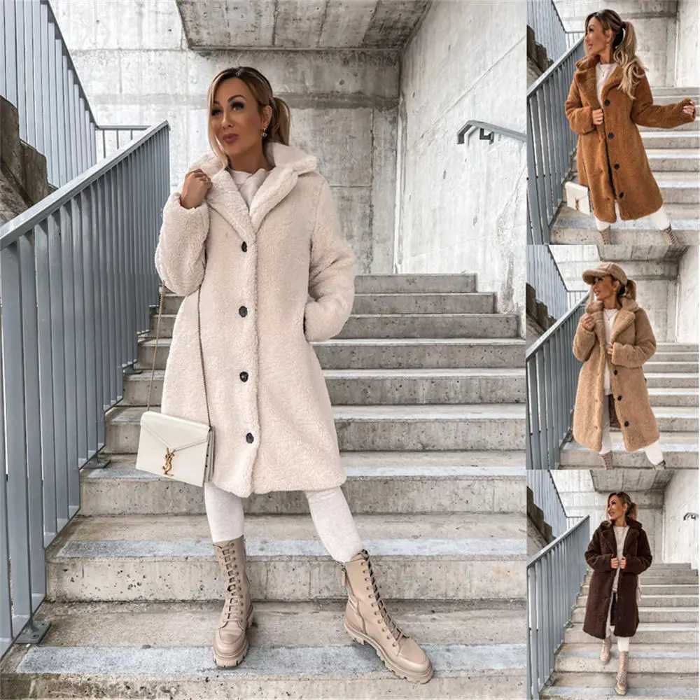 Womens Winter Teddy Woolen Coat Artificial Fur Luxury Collar Open Collar Wool Sweater Warm Retro Medium Pants Size 5XL Sherpa Sweater W241010