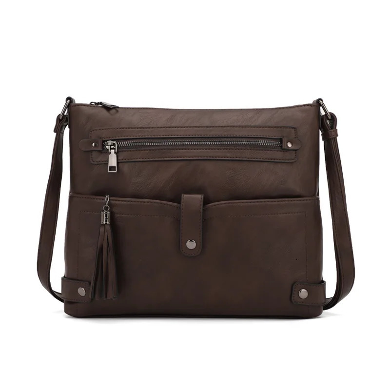 Multi pocket casual solid color womens shoulder bag fashionable tassel accessories small square daily commuting cross body 241008