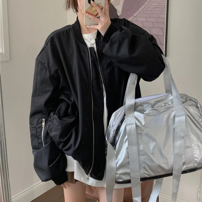 Deeptown Vintage Bomber Womens Jacket Oversized Harajuku Fashion Streetwear Spring Baseball Jackets Zipper Korean Style Coats 241011