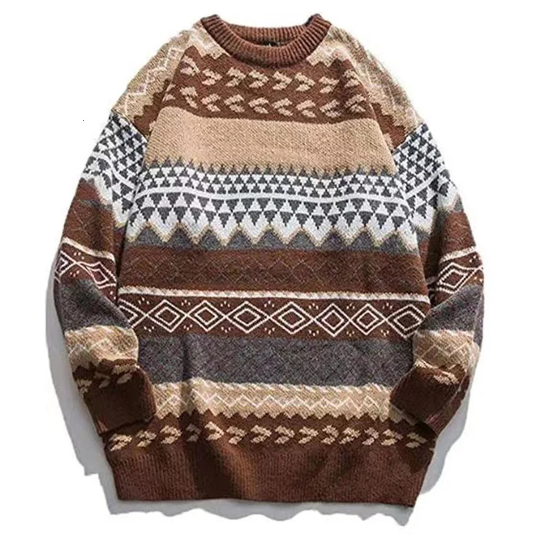 Cashmere Sweater For Men Oversized Striped Round Neck Fashion Pullovers Lazy Style Retro Casual Harajuku Kniited Sweater Unisex 241007