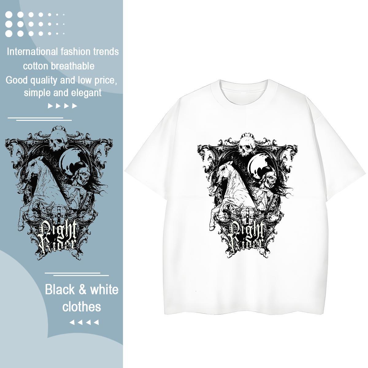 Fashion New Womens T Shirts 230g Cotton Crew Neck Breathable Daily Wear skull Womens Tshirts Unisex Anime Tees Shirts