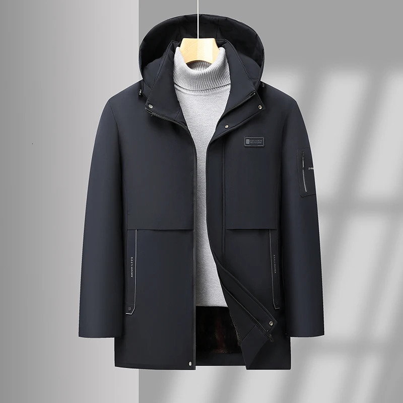 Mens Velvet Warm Parkas Cotton Jacket Mens Casual Jacket Fashion Thick Winter Mens Business Cotton Parkas Winter Jacket 241007