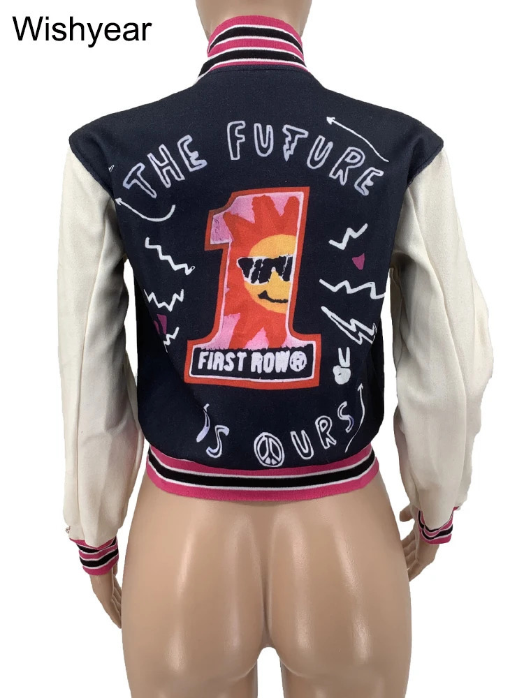 Leisure Patch Work Letter Jacket Female College Student Letter Baseball Cutting Coat Autumn/Winter Clothing Y2K Street Clothing Wholesale 241011