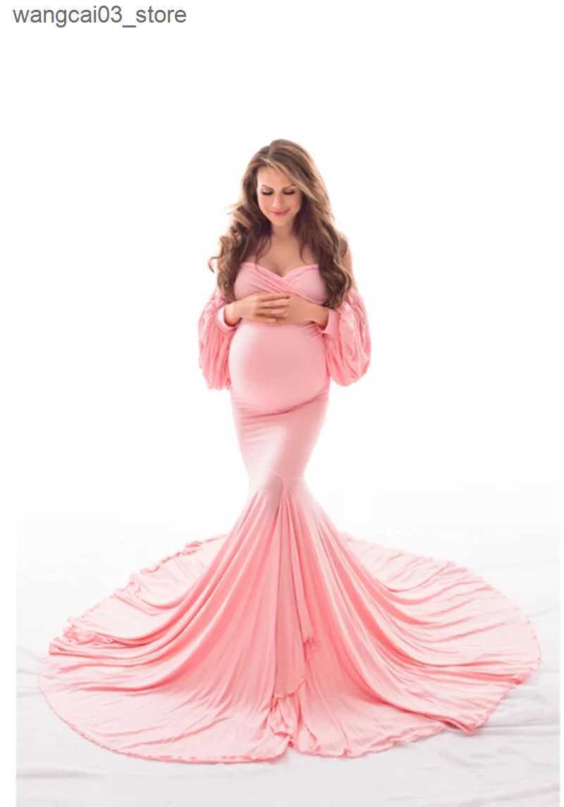 Maternity Dresses Sexy Off Shoulder Maternity Dresses for Photo Shoot Long Maxi Gown Split Pregnancy Photography Dress Pregnant Women Baby Shower L240