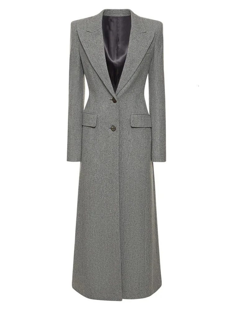LGRQ Womens Long Wool Coat with Open Collar and Single Chest A-line Ruffle Elegant Coat Autumn Trendy Clothing 241011