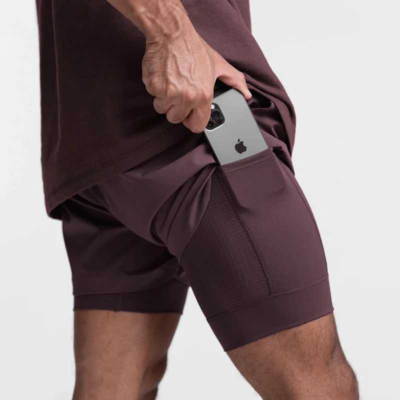 2024 New Mens Sports Shorts 2-in-1 Running Shorts Mens Double layered Breathable Fitness Training Running Shorts W241010