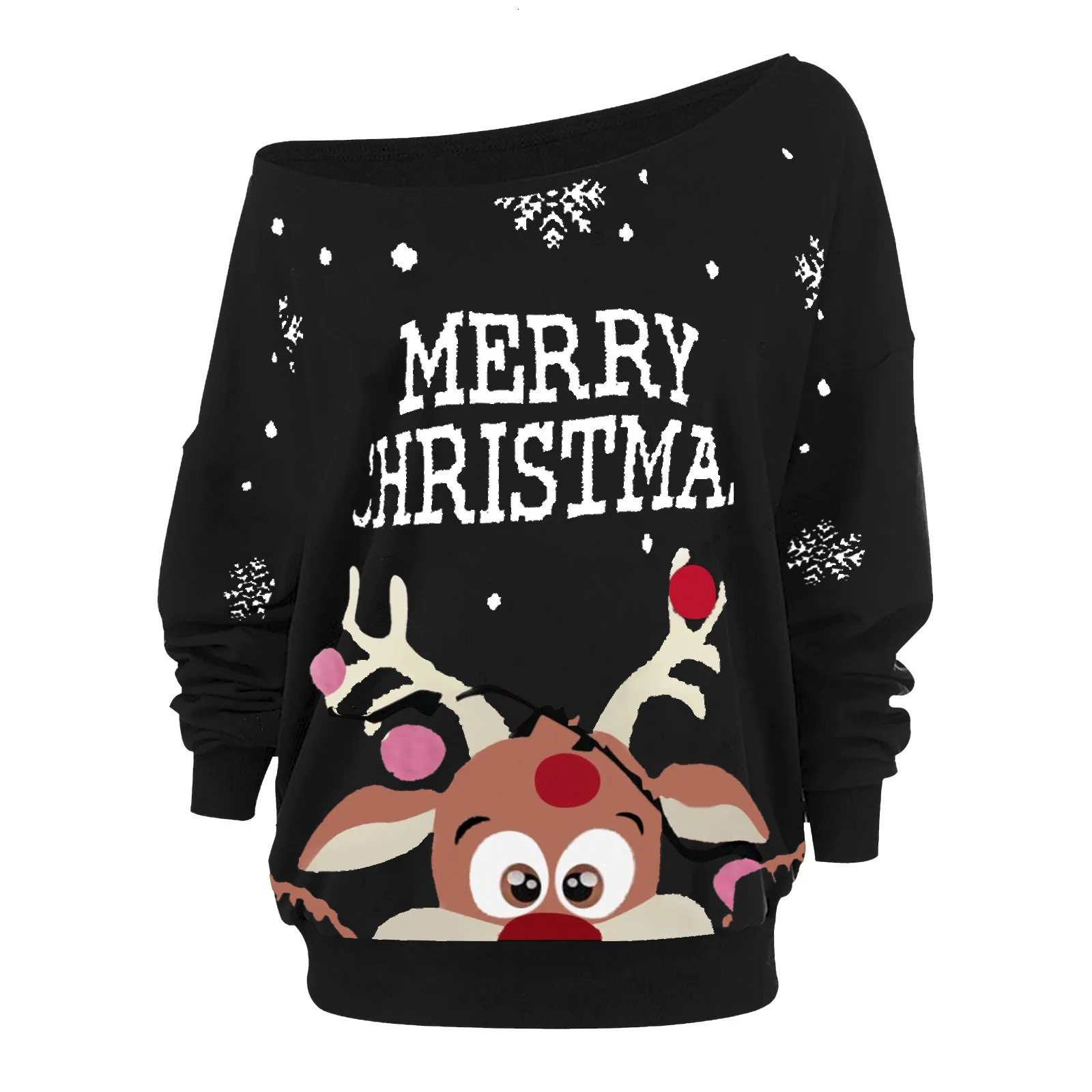 Ugly Year O Neck Pullover Xmas Reindeer Sweater Female Blouse Christmas Print Sweatshirts Women Solid Long Sleeve Tee Tops 241011