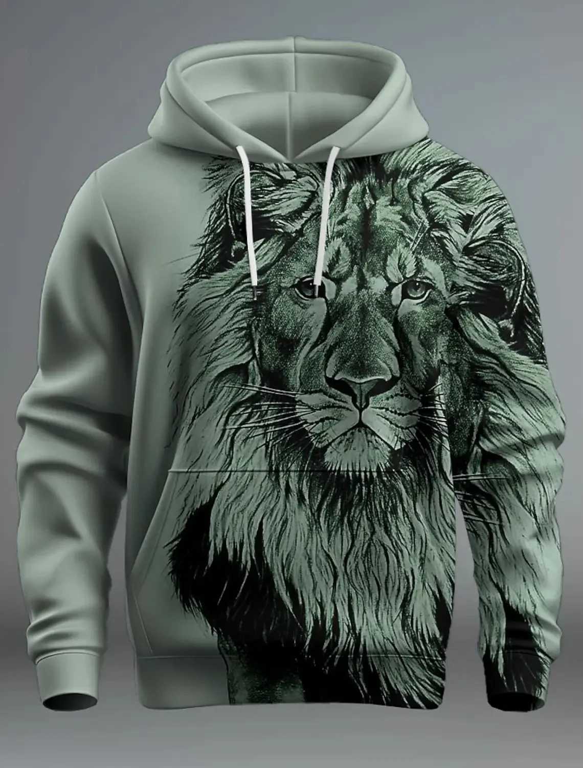 New Graphic Lion Mens Fashion 3D Print Hoodie Streetwear Hoodies Long Sleeve Hooded Print Front Pocket Spring Hoodie Sweatshirt LX241011