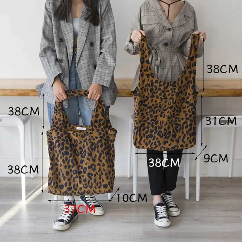 Classic Leopard Printing Top Handle Handbag Womens Corduroy Shopping Bag Large Capacity Book Handbag Womens Casual Shoulder Bag Y241011