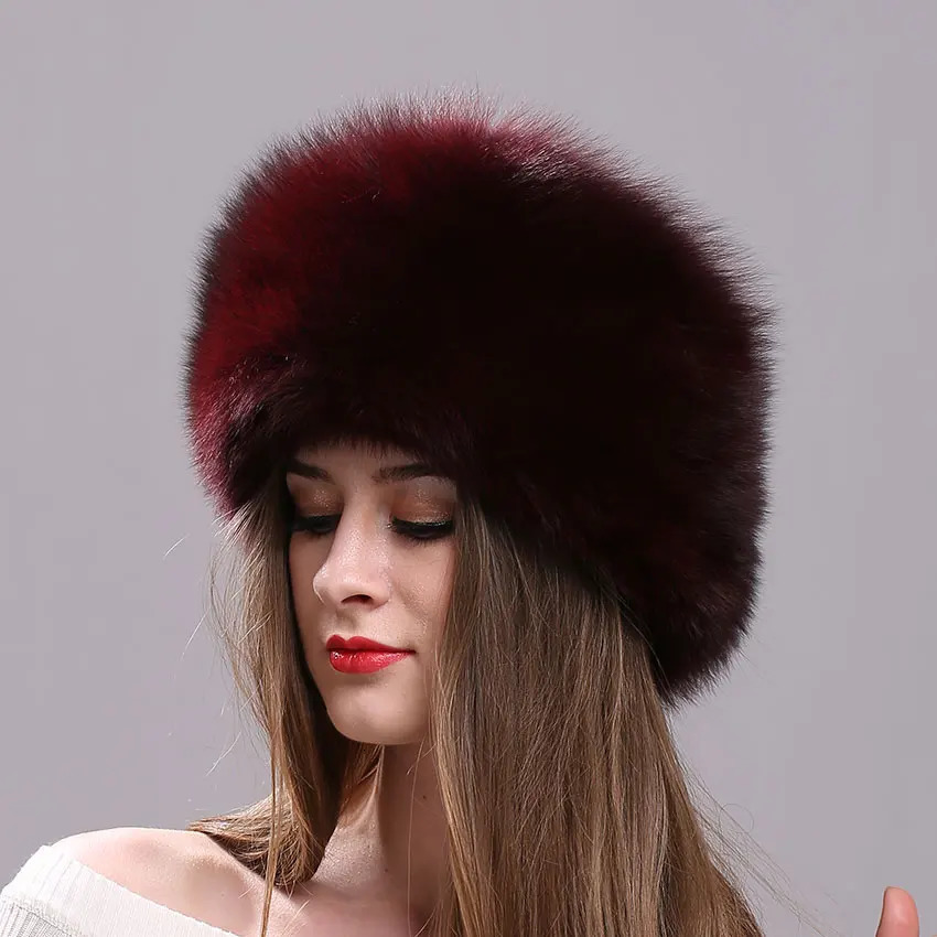 Real Fox womens fur hat Mongolian princess fluffy winter warm bean Russian 241009