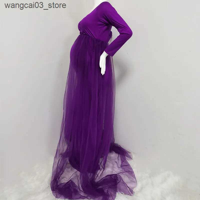 Maternity Dresses Baby Shower Tulle Dresses Fitting Stretchy Maternity Dress For Photo Shoot Pregnancy Photography Cotton Maxi Gown L240910