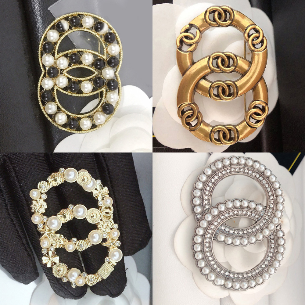 Fashion Designer Letter Brooch For Women Geometry Gold Jewelry Ladies Dress Accessory Cross Semicircle Pins Womens Crystal Pearl Brooches Breastpin