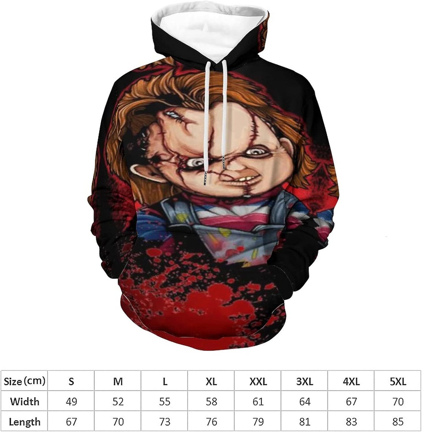 Hoodie for Mens Womens Fashion All-Print Pullover 3D Printing Chucky Hoodie Sweatshirts Adult Men Casual Streetwear Women Graphic