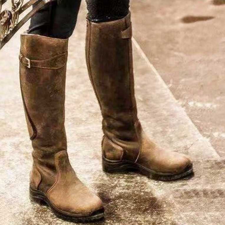 Autumn Winter Martin Boots Tall Long Flat Round Head Fashion Boots Womens Leather Snow Ankle Boots Women Shoes 240826