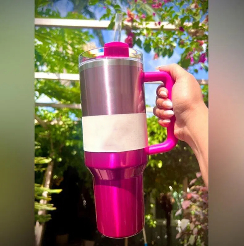 Christmas Magnolia Pink Rose Floral Cups 40Oz Stainless Steel Tumblers With Handle Lid And Straw Travel Car Mugs Clean Slate Warm Cool Serene Water Bo