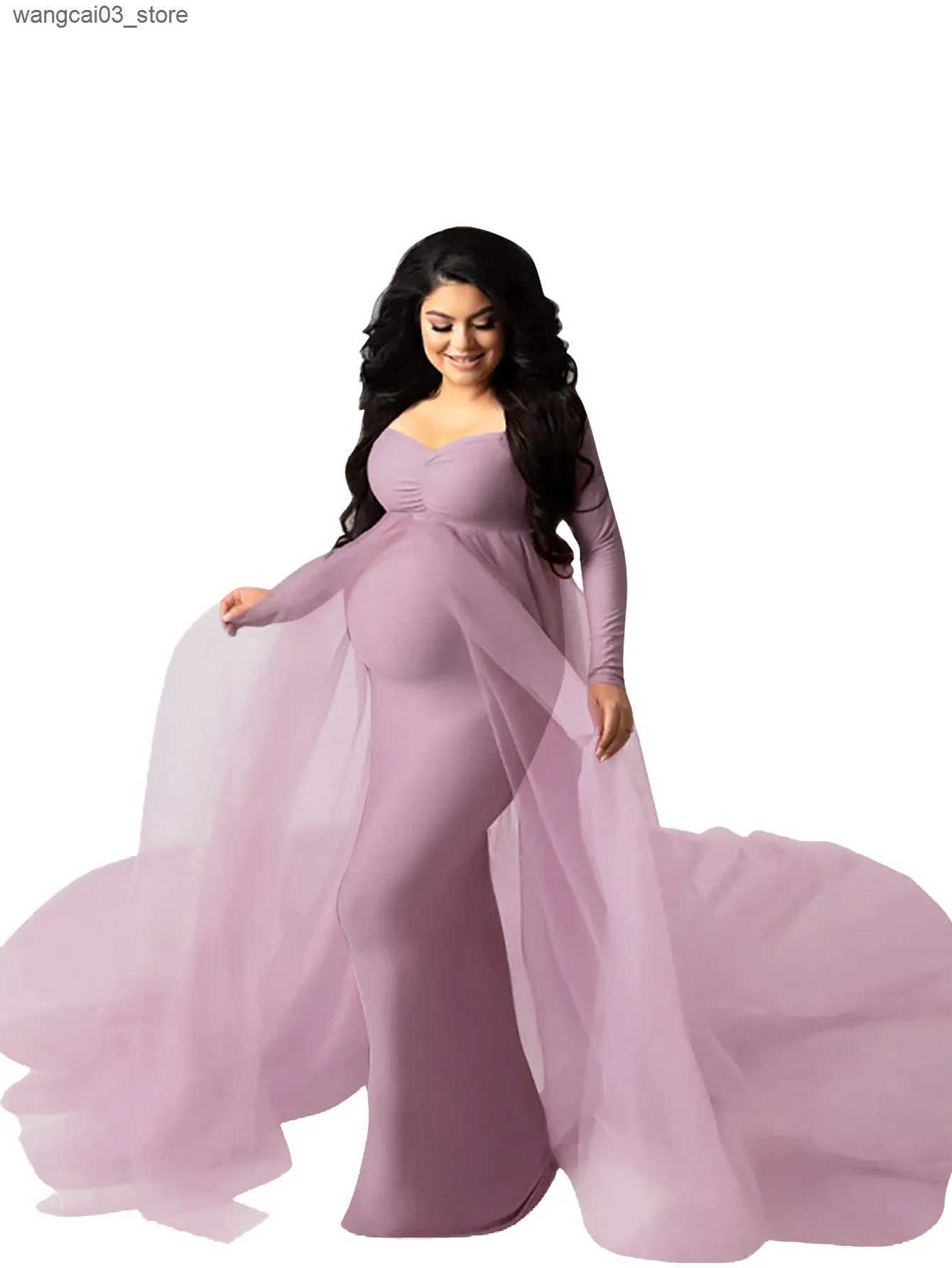 Maternity Dresses Sepzay Womens Long Sleeve Off Shoulder Maternity Maxi Photography Dress Tulle Wedding Mermaid Gown for Photoshoot Baby Shower L24091