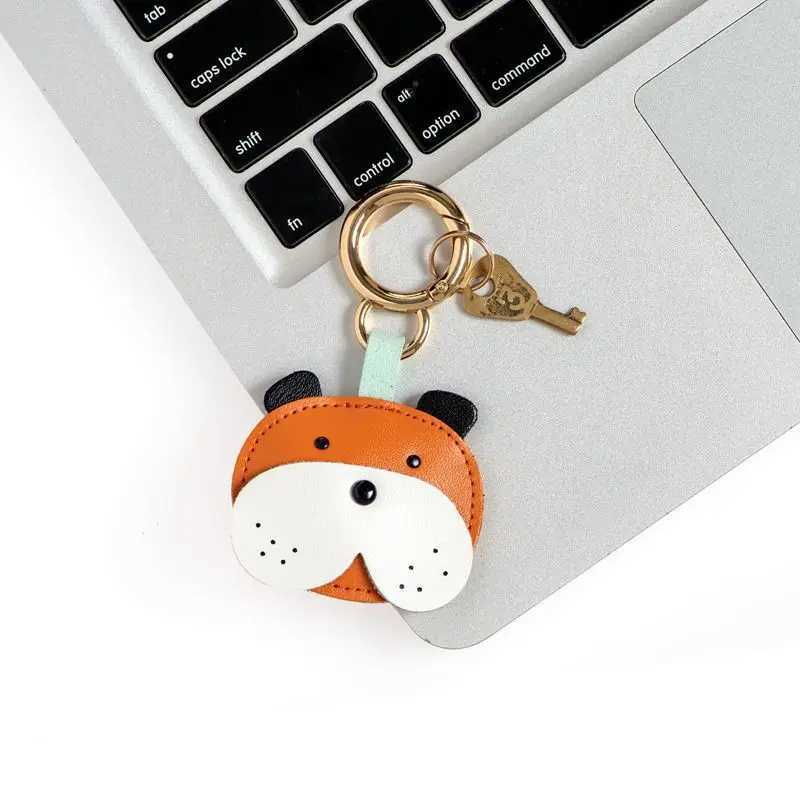 Keychains Lanyards Cartoon leather keychain access card box animal fat dog cat pig charm keychain bag car pendant mens couple gift J241010