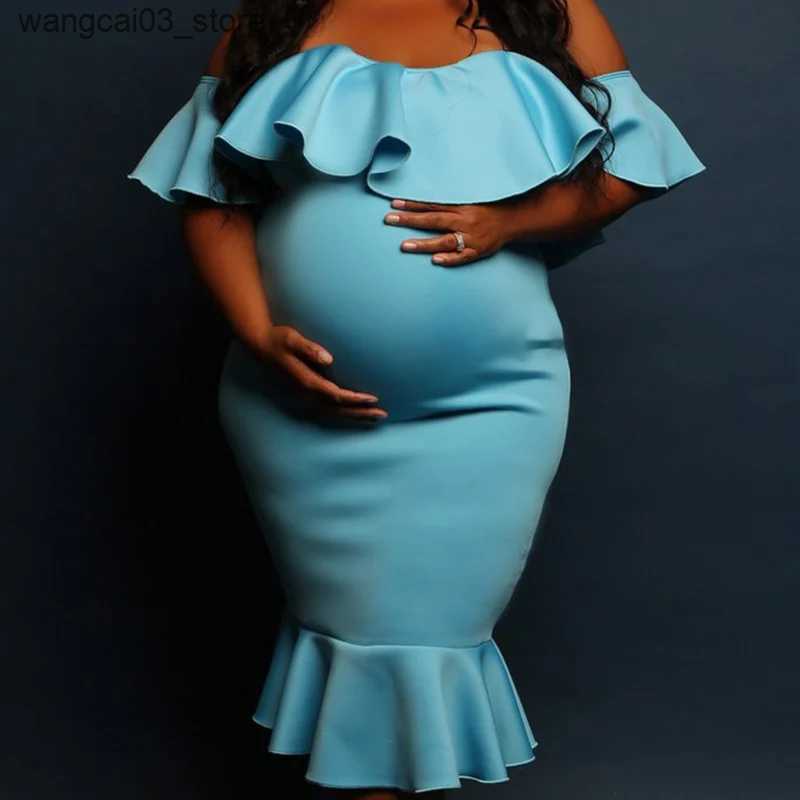 Maternity Dresses Ruffles Shoulderless Bodycon Dress Pregnant Woman Summer Maternity Robe Baby Shower Photoshoot Dresses Pregnancy Photo Session L2409