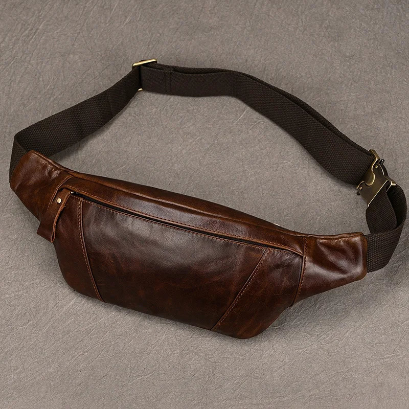 Mens leather chest bag cross body shoulder bag mens leather waist bag outdoor sports shoulder bag 241008