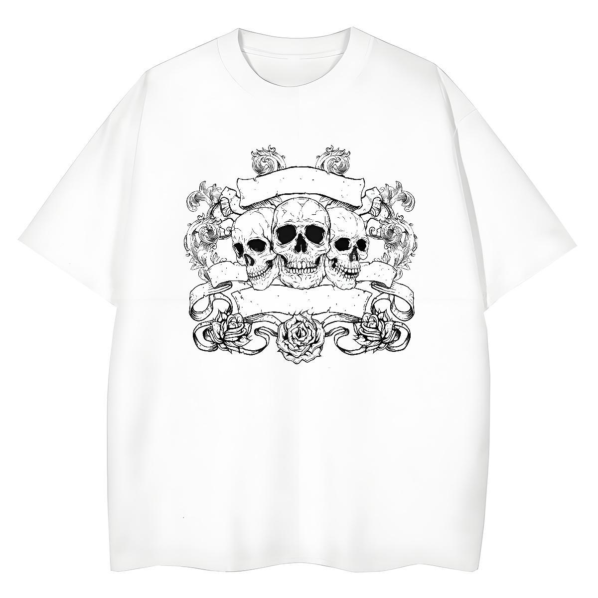 Fashion New T shirt 230g Cotton Crew Neck Breathable Casual Sport skull Womens Tshirts Popular Plus Size Custom Tees