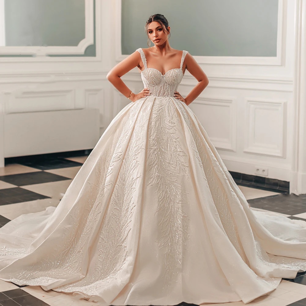 Vintage Wedding Dresses Sequins Beading Bride Ball Gown Spaghetti Straps Bridal Dress Custom Made Sleeveless Plus Size Vestidos De Novia