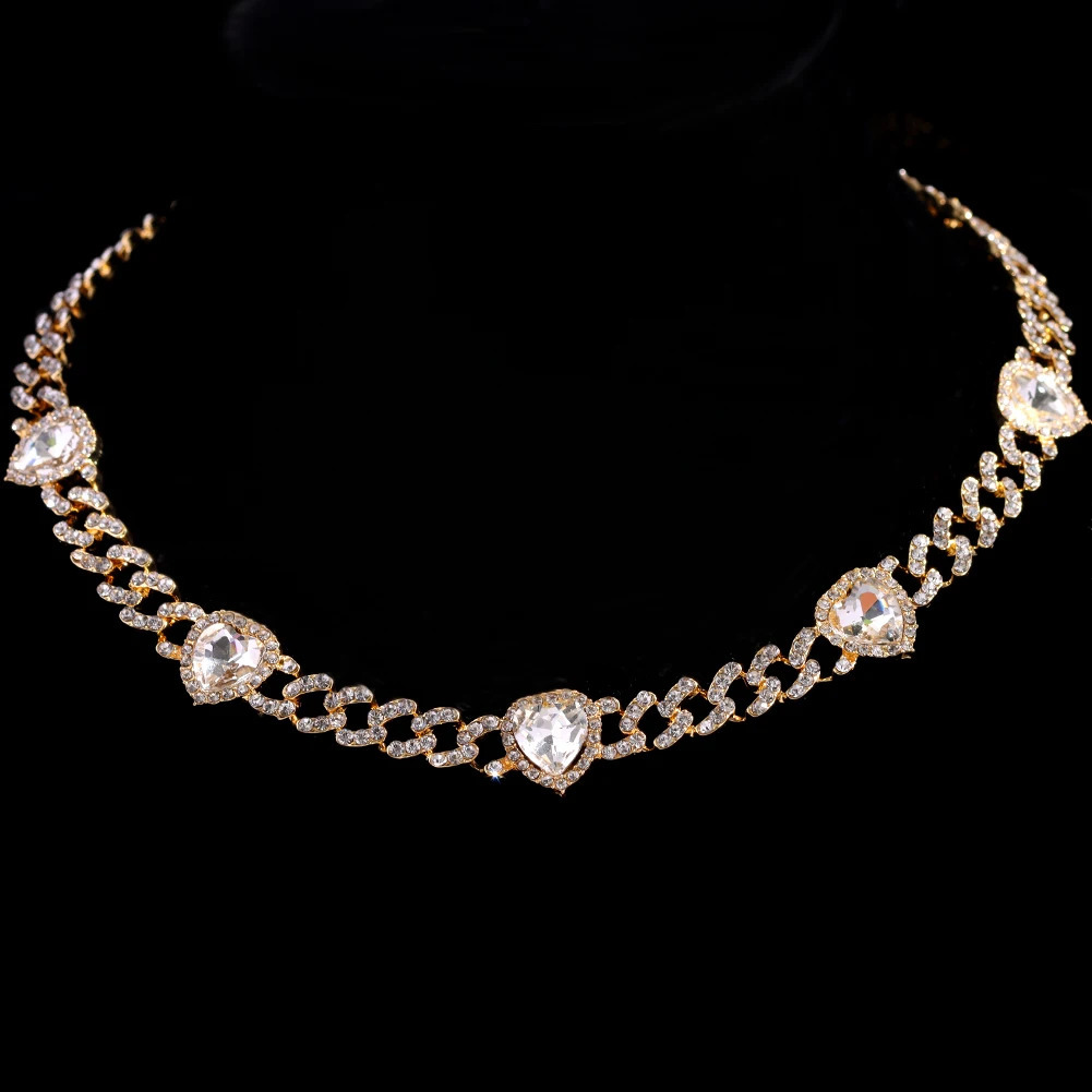 Iced Out Hip Hop Heart Cuban Link Chain Womens Micro Water Dia Paving Necklace Set Fashion Jewelry High Quality 240927