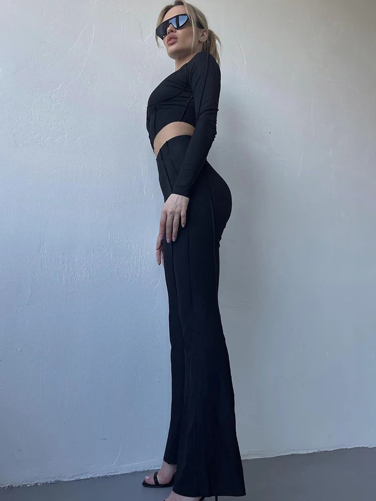 Rockmore twopiece womens track and field suit yoga knit basic cut top tight flash pants set fashionable shapewear 241011