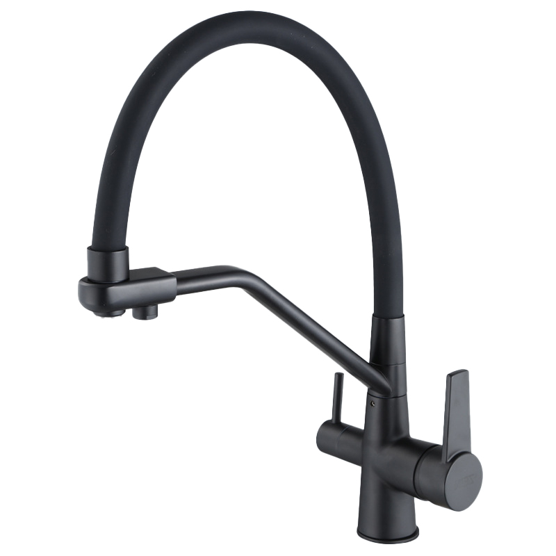 Kitchen faucet brass faucet hot and cold water faucet pure water faucet any retractable double handle faucet grey tube