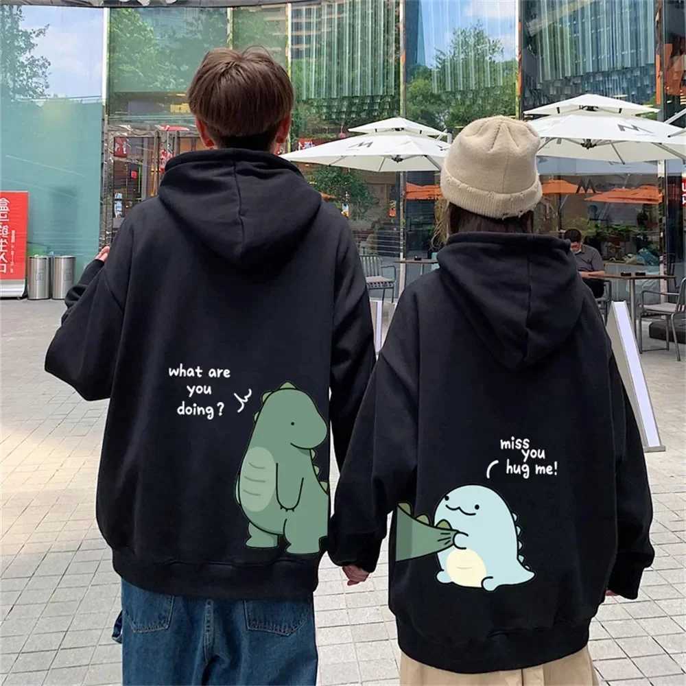 Spring and Autumn Couples Hooded Hoodie Fun Dinosaur Print Hooded Long Sleeved Sweatshirt Unisex Top Y2K Clothes LX241011