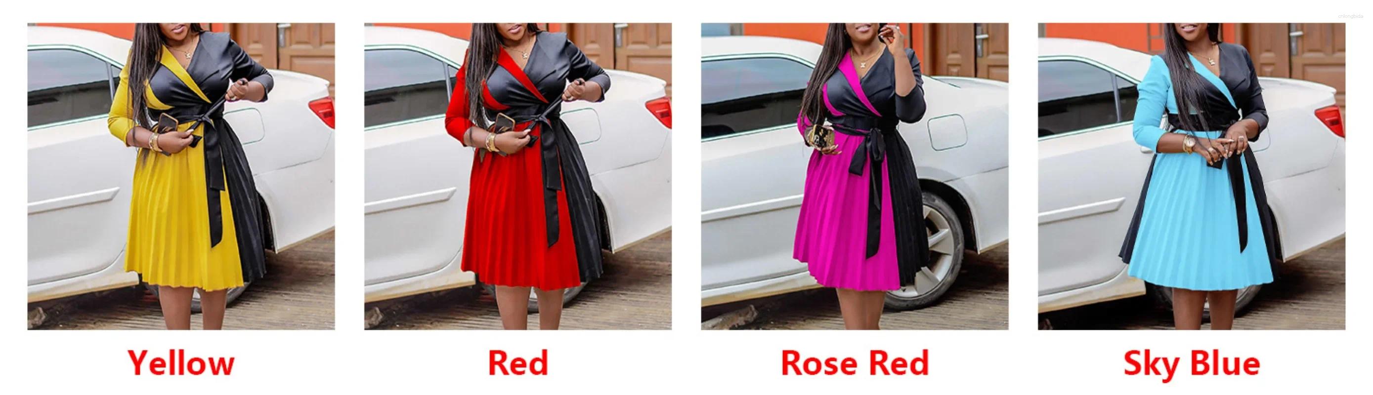 Casual Dresses Elegant Church For Women Color Block Patchwork Turn Down Collar Slim Fit Fashion Office Ladies Classy Modest Female