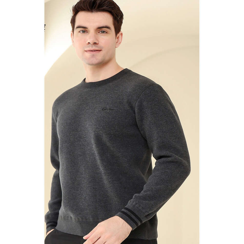 Men's warm cotton jacket, single piece top, lamb fleece mid neck knitted sweater with thick fleece, winter fashion base shirt