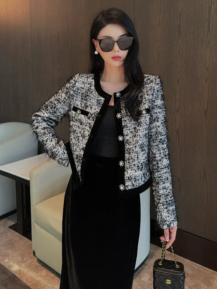 French ned womens short jacket autumn light social fashion versatile retro weight loss top trend 240930