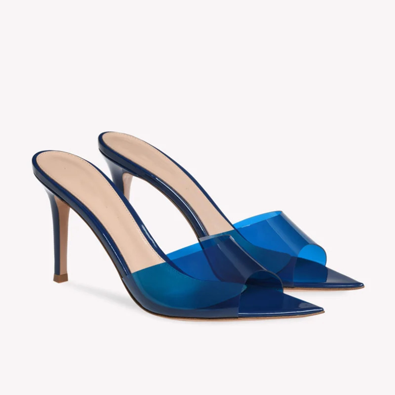 Summer Womens High-heeled Sandals Transparent High-heeled Slippers Stiletto Pointed Toe Slip-on High-heeled Sandals 241010
