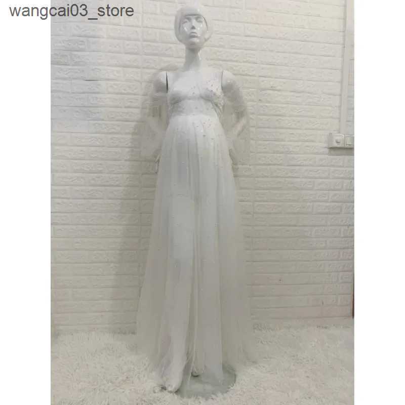 Maternity Dresses Maternity Photography Props Dress Dense Pearl White Yarn Maternity Photography Clothing Babyshower Gown Photo Shoot Pregnant L240910