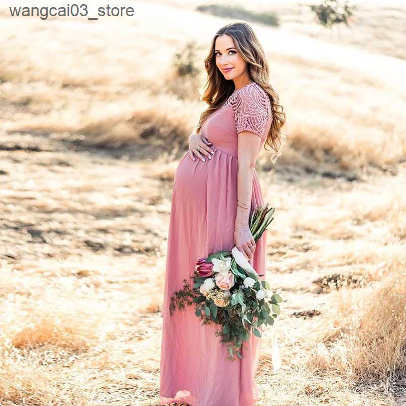 Maternity Dresses Maternity Dress Pregnancy Photography Props Dusty Pink Long Chiffon Elegant Pregnant Women Clothes Lace es L240910
