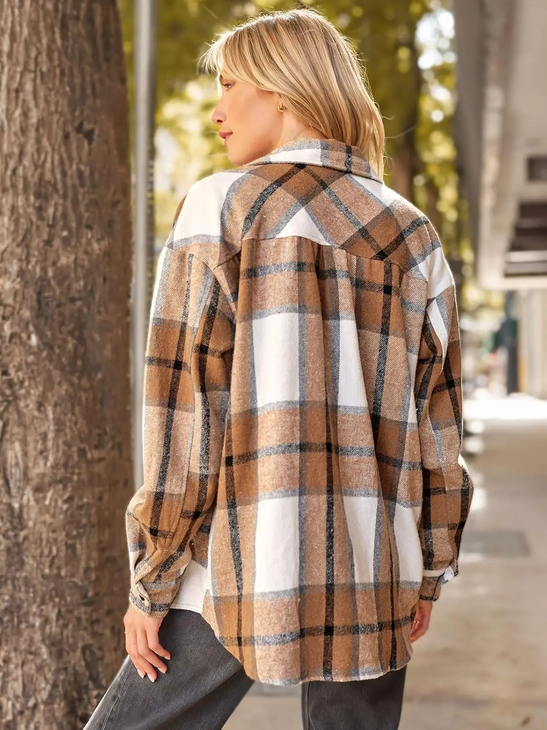 Womens Fall Outfits Fashion Clothes Shackets Flannel Plaid Button Down Long Sleeve Shirts Jackets 241011