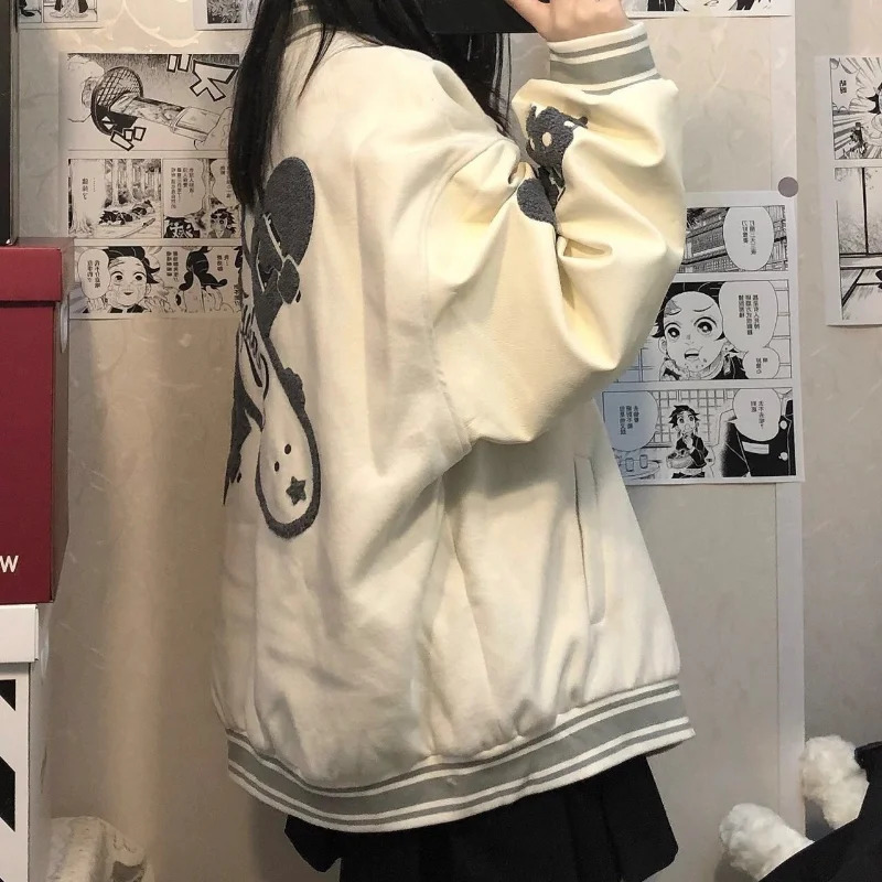 HOUZHOU Retro Y2K Baseball Jacket Womens Grunge College Oversized Bomber Jacket Harajuku Style Fashion Street Clothing 241011