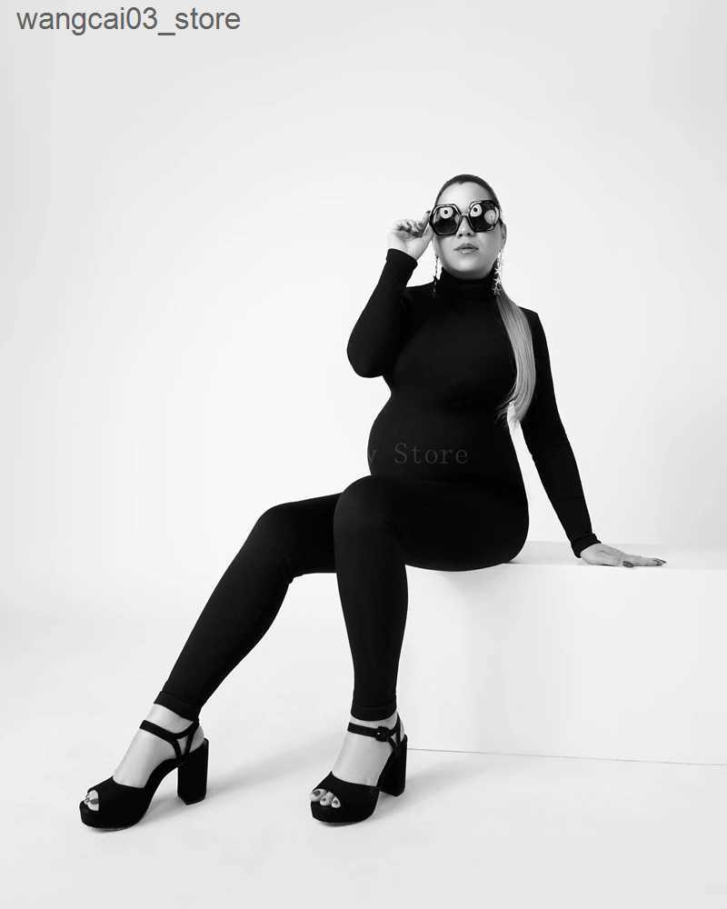 Maternity Dresses Maternity Dresses Petite Milk Silk Jumpsuit with Zipper SleevesStreet Style Pants Turtleneck for Pregnant Women Photography L240910