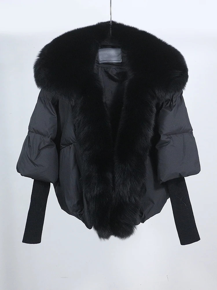 Loose natural genuine fox fur collar coat thick European fashion white duck down jacket winter womens warm y 241010